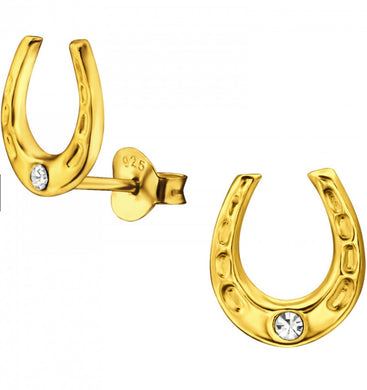 Gold plated sterling silver horseshoe stud earrings