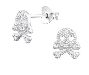 Skull and Cross Bones Stud Earrings Sterling Silver