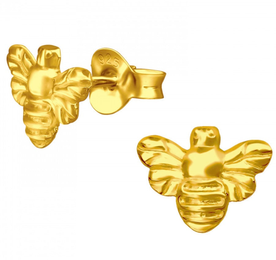 Bee Stud Earrings Gold Plated Sterling Silver