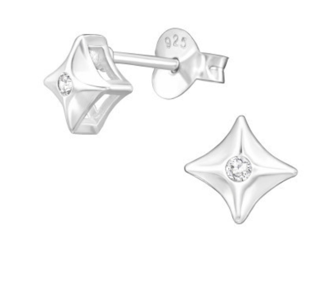 Star with Cubic Zirconia Stud Earrings Sterling Silver