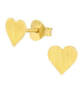 Heart Stud Earrings Gold Plated Sterling Silver