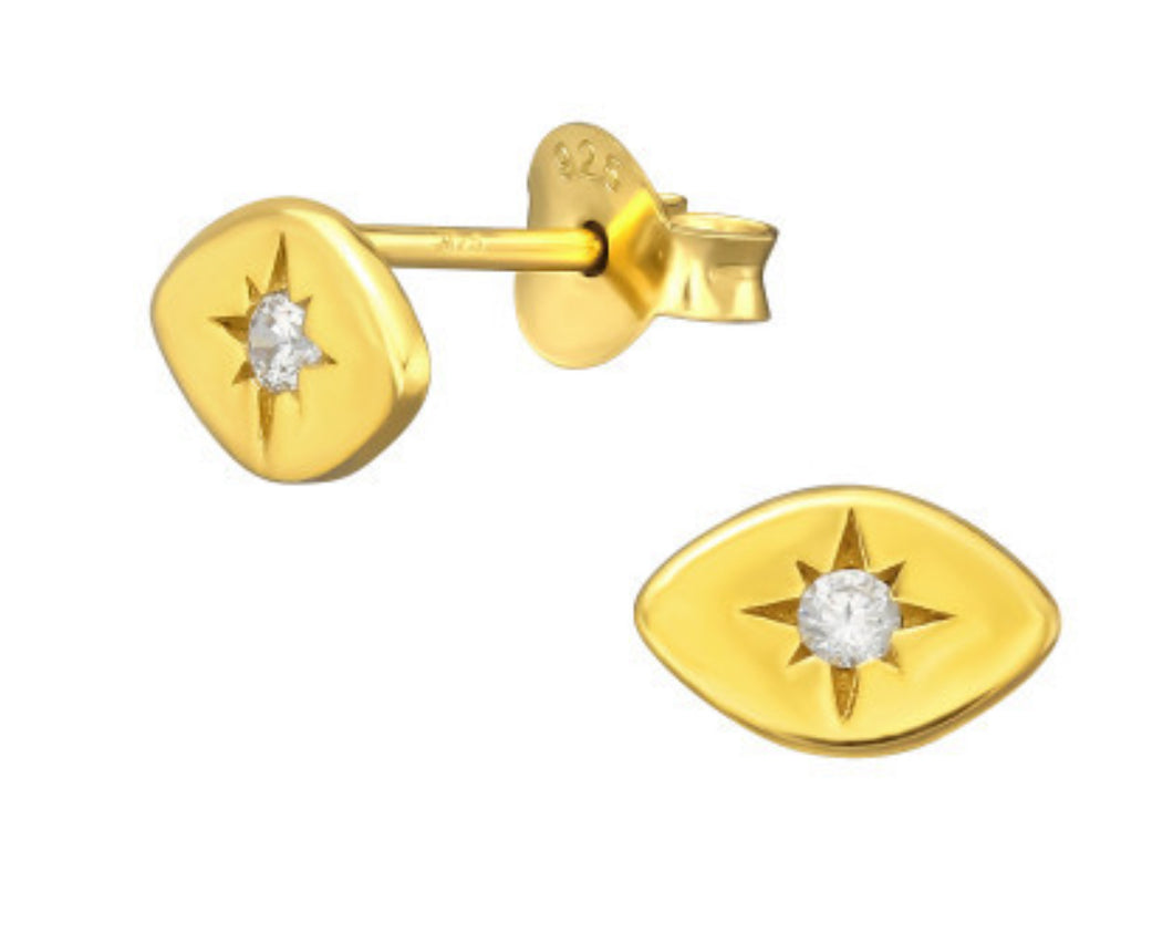 Starry Eyed Stud Earrings Gold Plated Sterling Silver
