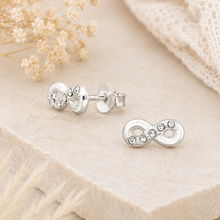 Load image into Gallery viewer, Sterling Silver Infinity Crystal Stud Earrings | 925 Silver Infinity Knot Earrings | Symbol of Forever Jewellery
