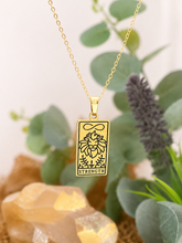 Load image into Gallery viewer, Strength Tarot Pendant Necklace – Retro Mystic Card Jewellery (Gold or Silver)
