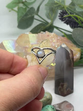 Load and play video in Gallery viewer, Sterling Silver and Rainbow Moonstone Peak Ring

