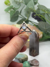 Load and play video in Gallery viewer, Sterling Silver and Rainbow Moonstone Peak Ring
