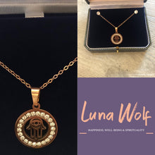 Load image into Gallery viewer, Hamsa Necklace &amp; Earring Gift Set (Rose)
