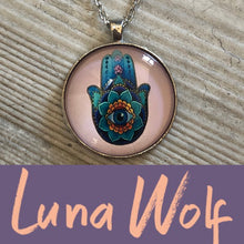 Load image into Gallery viewer, Hamsa Pendant Blue/Orange
